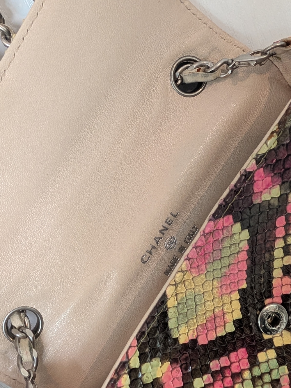 Chanel Pink & Brown Python Mini Flap Convertible Strap To Belt Bag - Picture 7 of 11